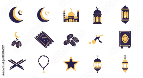 Icônes de Symboles du Ramadan Minimalistes Indigo Or