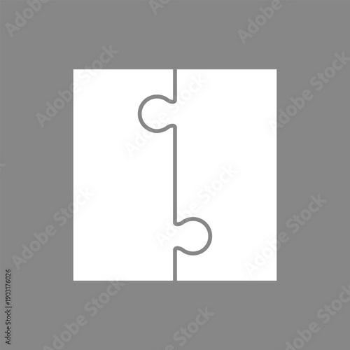 Two white puzzle pieces joined together. 2 connecting jigsaw pieces. Vector illustration.