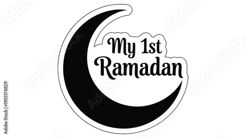 My 1st Ramadan decorative vector illustration with crescent moon and stylized text design symbolizing first observance of Islamic holy month
