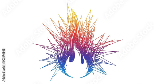 Vibrant abstract flame illustration with sharp spiky outlines and energetic rainbow gradient effect