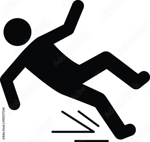 Slippery floor warning sign with falling person silhouette and motion lines for safety caution and workplace hazard prevention.