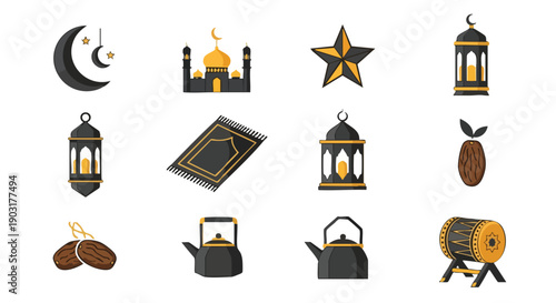 Symboles Géométriques de Fêtes Islamiques or et Anthracite