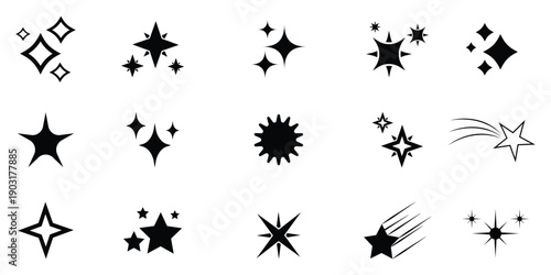 Stars collection. Star vector icons. Black set of Stars, isolated on transparent background.  Different star shapes. Black stars icon set. Vector illustration.