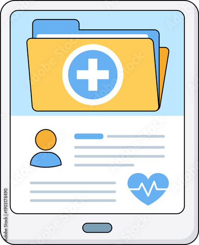 Digital Medical Record Folder on Tablet Screen for Online Healthcare Management