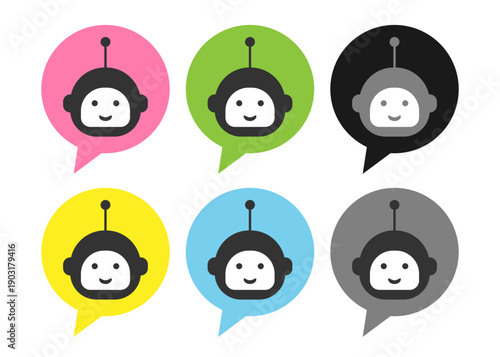 ポップな配色の丸型吹き出しに人物アイコンを入れたチャットアプリ風素材