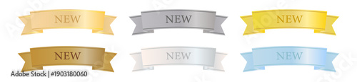 横長リボン形状にNEW文字をあしらった多色展開の新着告知バナー