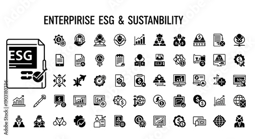 Enterprise ESG & Sustainability Icons: Growth, Finance, Environment, People, Technology