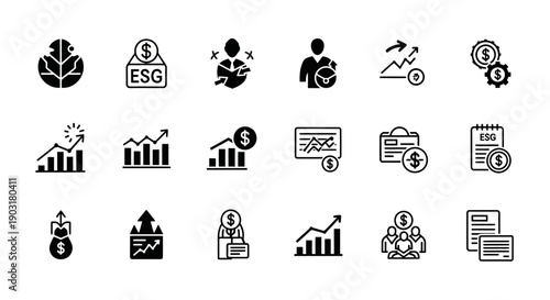 ESG Icons: Finance, Growth, Sustainability, Business, Investment, People Icons