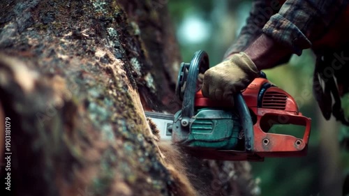 Wallpaper Mural チェーンソーで木を切る作業のイメージ Torontodigital.ca