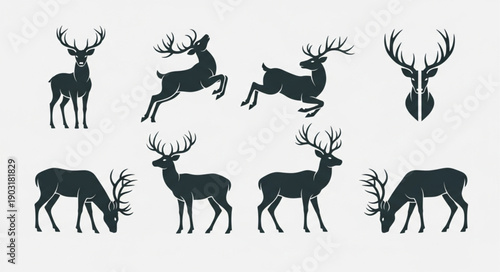 Collection of elegant deer silhouettes in various poses.