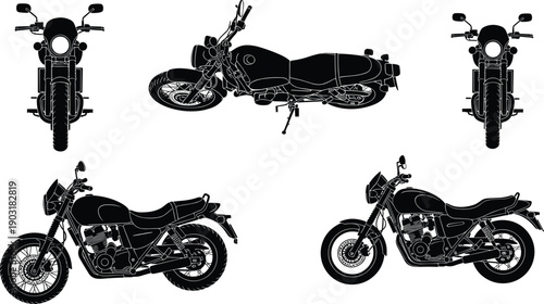 Motorcycle silhouettes in five different angles motorbike silhouettes vehicle