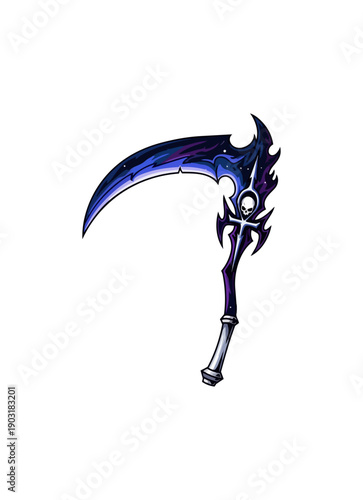 Fantasy scythe illustration against black background