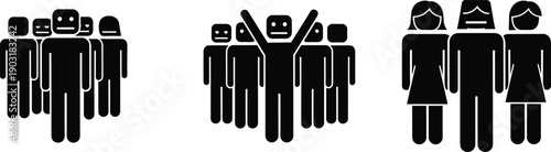 Black and white people in three groups people group crowd crowds