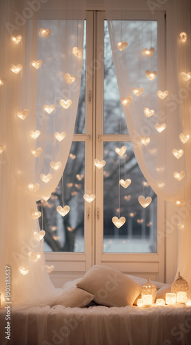 Cosy home decorations with light hearts.