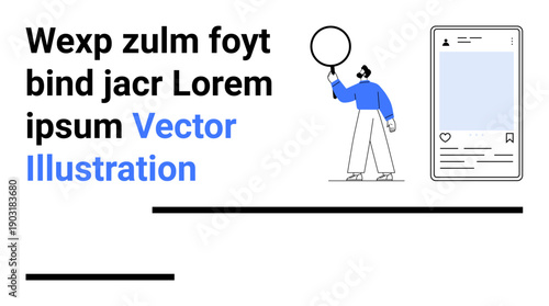 Person carries a circular object, next to a digital social media interface. Ideal for communication, creativity, social media, marketing, user design, technology, simple landing page