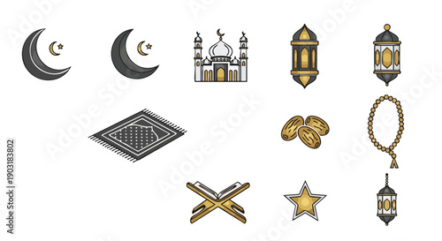 Ensemble de Symboles du Ramadan Géométriques Minimalistes