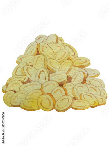 Set of Watercolor Illustrations for St. Patrick's Day. Hand drawn isolated clipart with a leprechaun hat, clovers, golden coins, Irish Flag, green beer and a pot of gold. Talismans for good luck