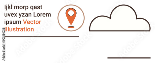 Cloud technology, data storage, navigation, location services, digital communication, online tools. A cloud icon and location pin with placeholder text. Cloud technology and navigation concept