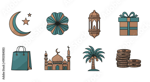 Ensemble dIcônes Minimalistes Ramadan Tapis de Prière Dattes