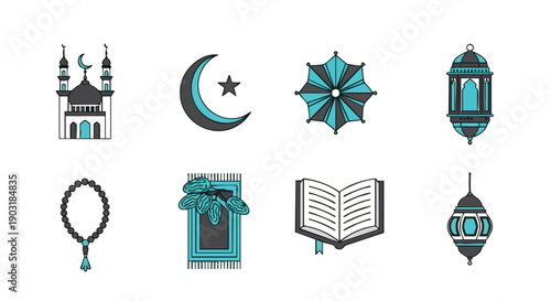 Icônes de Fêtes du Ramadan Géométriques Turquoise