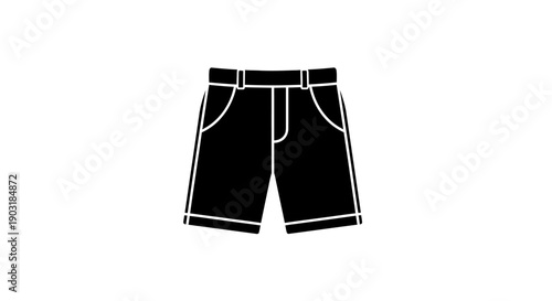 This black vector icon represents casual shorts, symbolizing clothing, comfort wear, summer fashion, and active lifestyle. It reflects leisure clothing, sportswear, and everyday casual apparel. This i