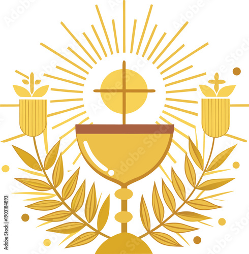 Eucharist Chalice with Radiant Host and Wheat Branches