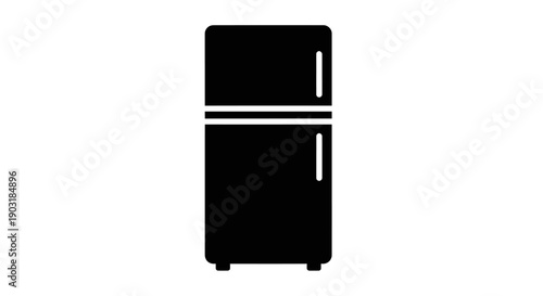 This black vector icon illustrates a refrigerator, symbolizing food storage, kitchen appliances, freshness, and household convenience. It represents modern home living, cold storage, and food preserva