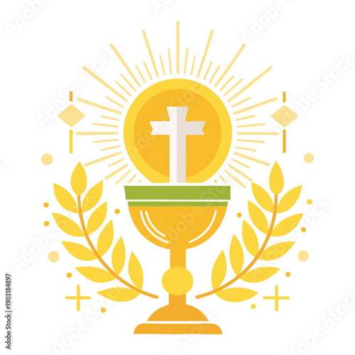 Holy Communion Eucharist Chalice and Host with Divine Light