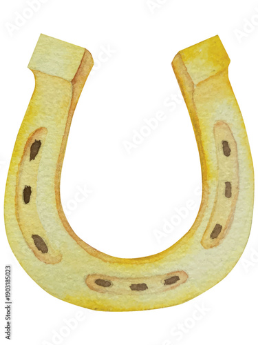 Set of Watercolor Illustrations for St. Patrick's Day. Hand drawn isolated clipart with a leprechaun hat, clovers, golden coins, Irish Flag, green beer and a pot of gold. Talismans for good luck