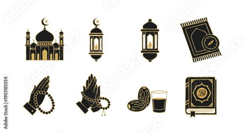 Icônes de Ramadan Minimalistes Noir et Or