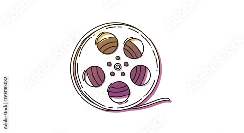 Vintage film reel doodle illustration capturing the essence of classic cinema and movie production