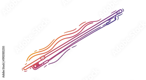 Vibrant gradient violin bow illustration with dynamic lines symbolizing music and artistic flow