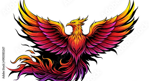 Majestic Phoenix illustration with fiery wings and vibrant colors symbolizing rebirth and power