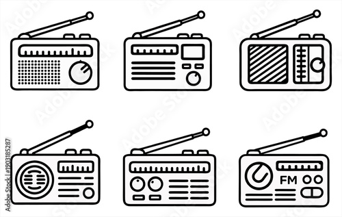 Radio Broadcast Icons. Radio and FM Receiver Icon Set. Radio Broadcasting Icon collection – FM Receiver and Audio Journalism Line Set