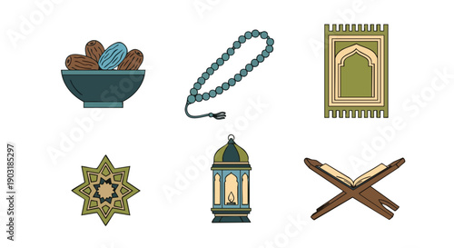 Icônes du Ramadan Plates et Support de Coran