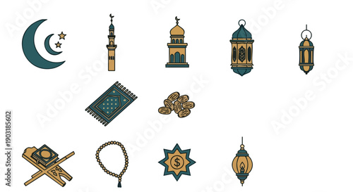 Icônes Minimalistes Bichromatiques du Mois Sacré Islamique