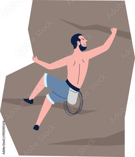 Climbing stone wall color icon. Man mountaineering