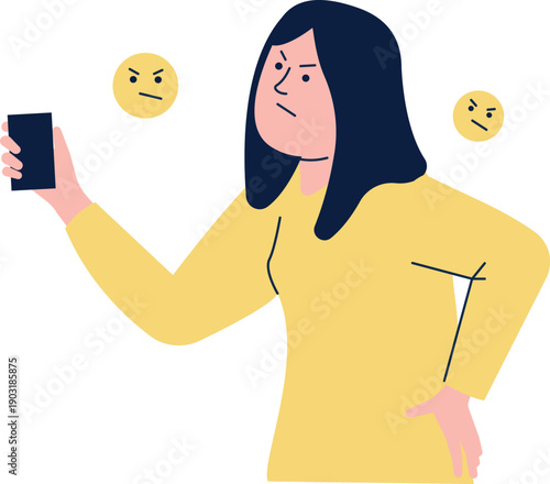 Irritated woman read chat message. Negative emotion