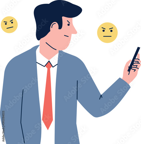 Man read chat message with irritation. Work problem emotion