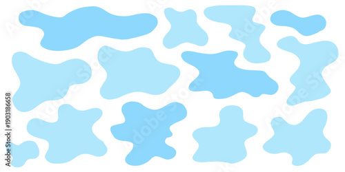 Minimal blue water blot shapes set with rounded puddles and simple liquid silhouettes. Flat aquatic vector elements for backgrounds icons frames and clean graphic design