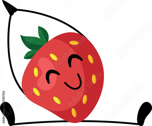 Strawberry in yoga pose. Cute summer berry fitness