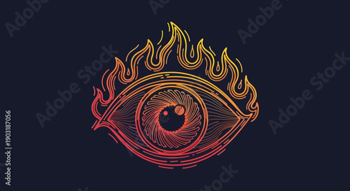Mystical flaming eye vector illustration representing vision, passion, intuition and spiritual