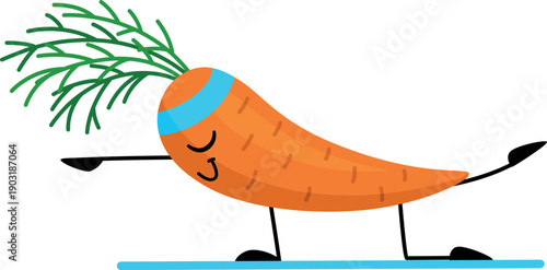 Carrot training exercise. Vegetable gym cartoon icon