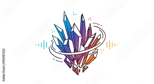 Vibrant Crystal Cluster with Energetic Soundwave Design and Colorful Gradient Illustration