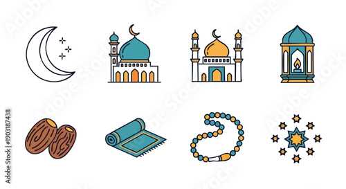 Symboles de Culte Géométriques Duotone du Ramadan