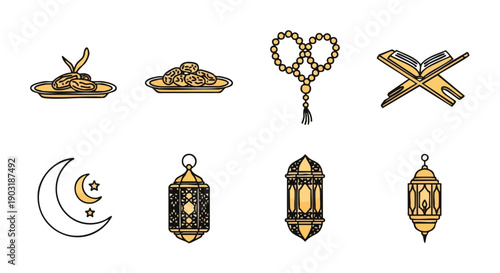 Symboles dObservance du Ramadan Duotone or Élégants