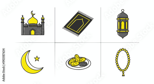 Symboles Essentiels du Ramadan or et Gris