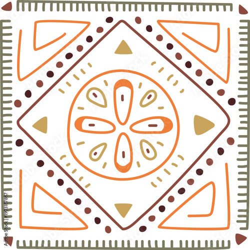 Square pattern motif in african folk drawing style