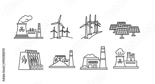 Collection of energy production industry icons and symbols.