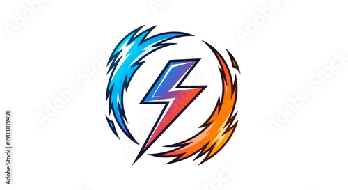 Dynamic elemental power logo representing speed energy and contrasting forces in vibrant blue and